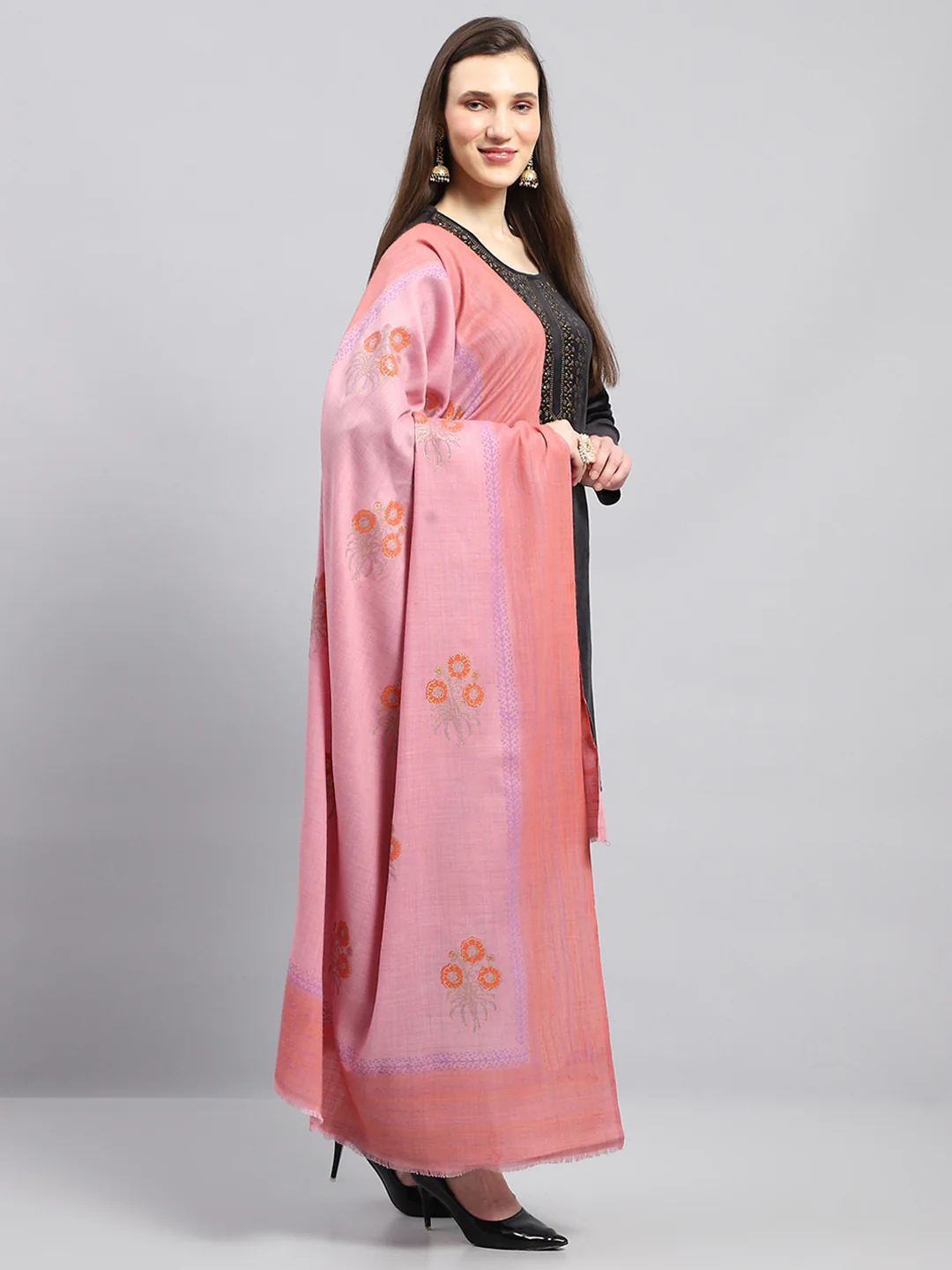 Women Peach Self Design Shawl - Image 4
