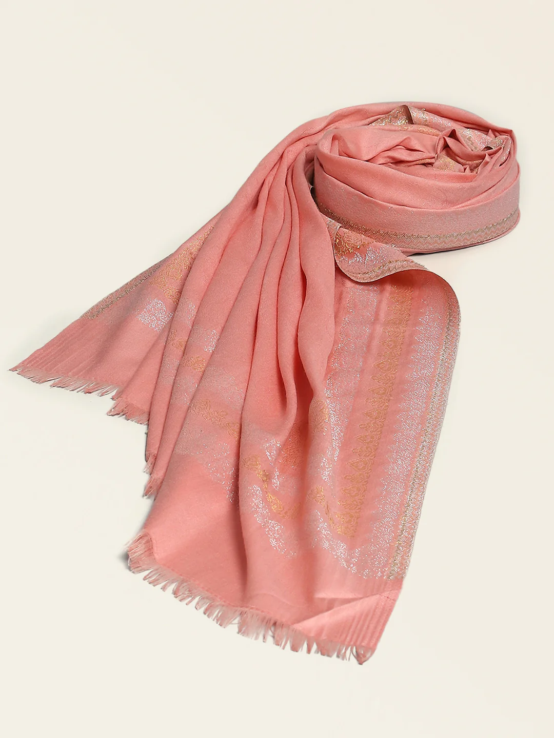Women Peach Self Design Shawl - Image 5