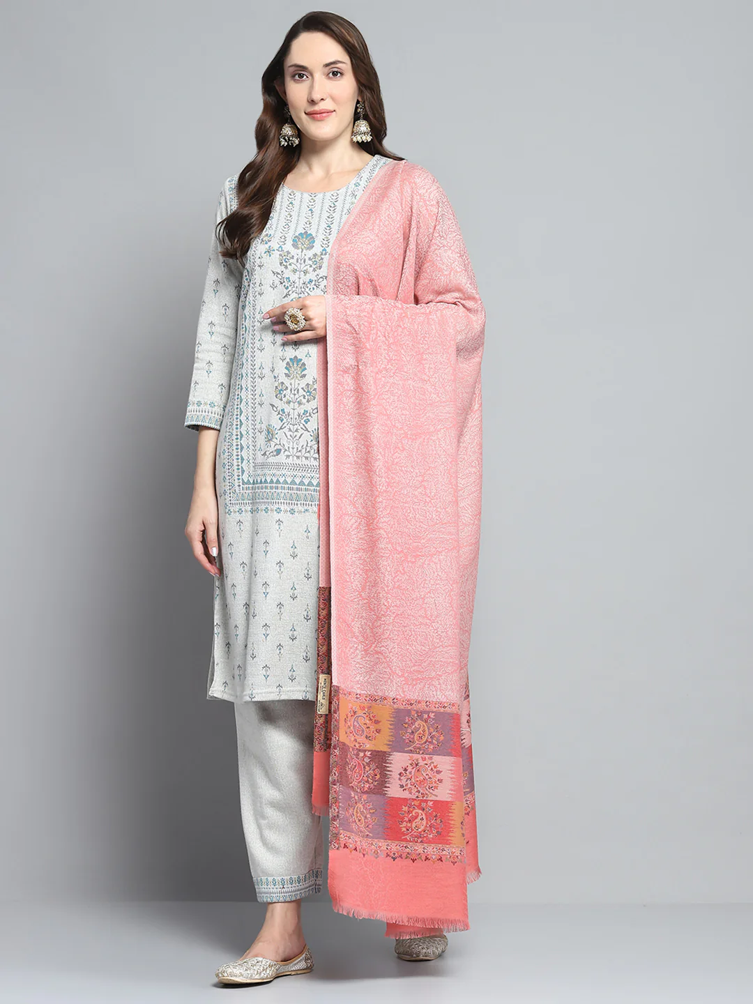 Women Peach Self Design Shawl