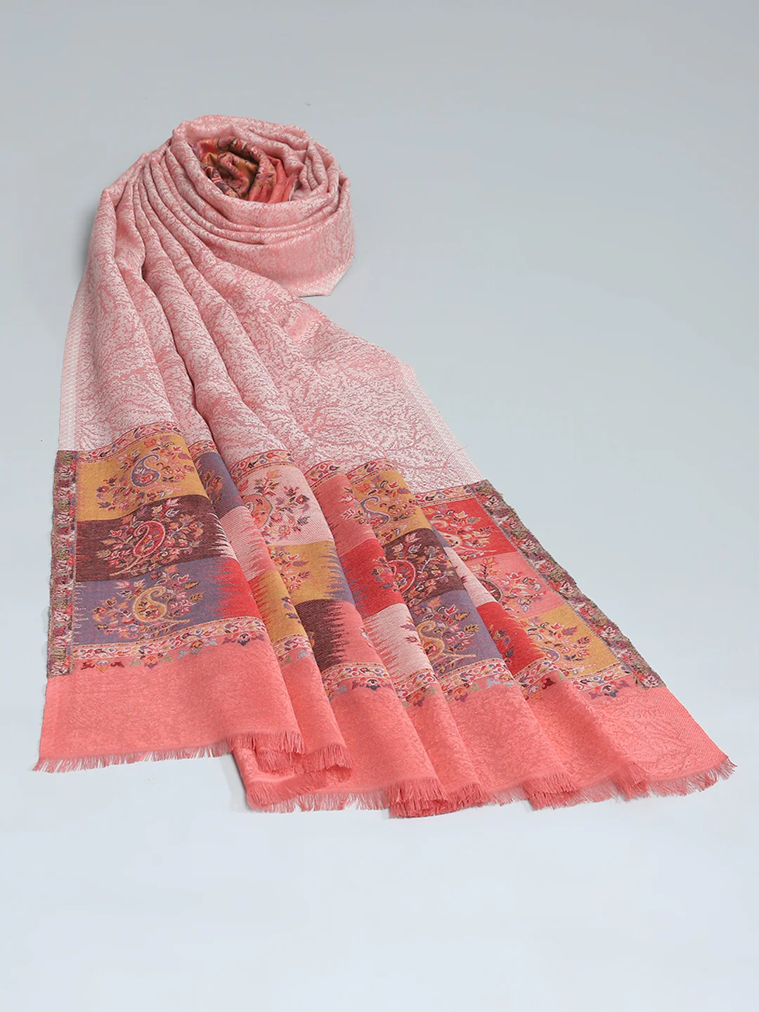 Women Peach Self Design Shawl - Image 5