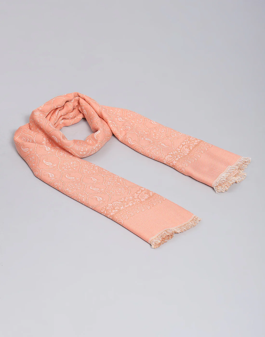 Women Peach Self Design Stole - Image 6