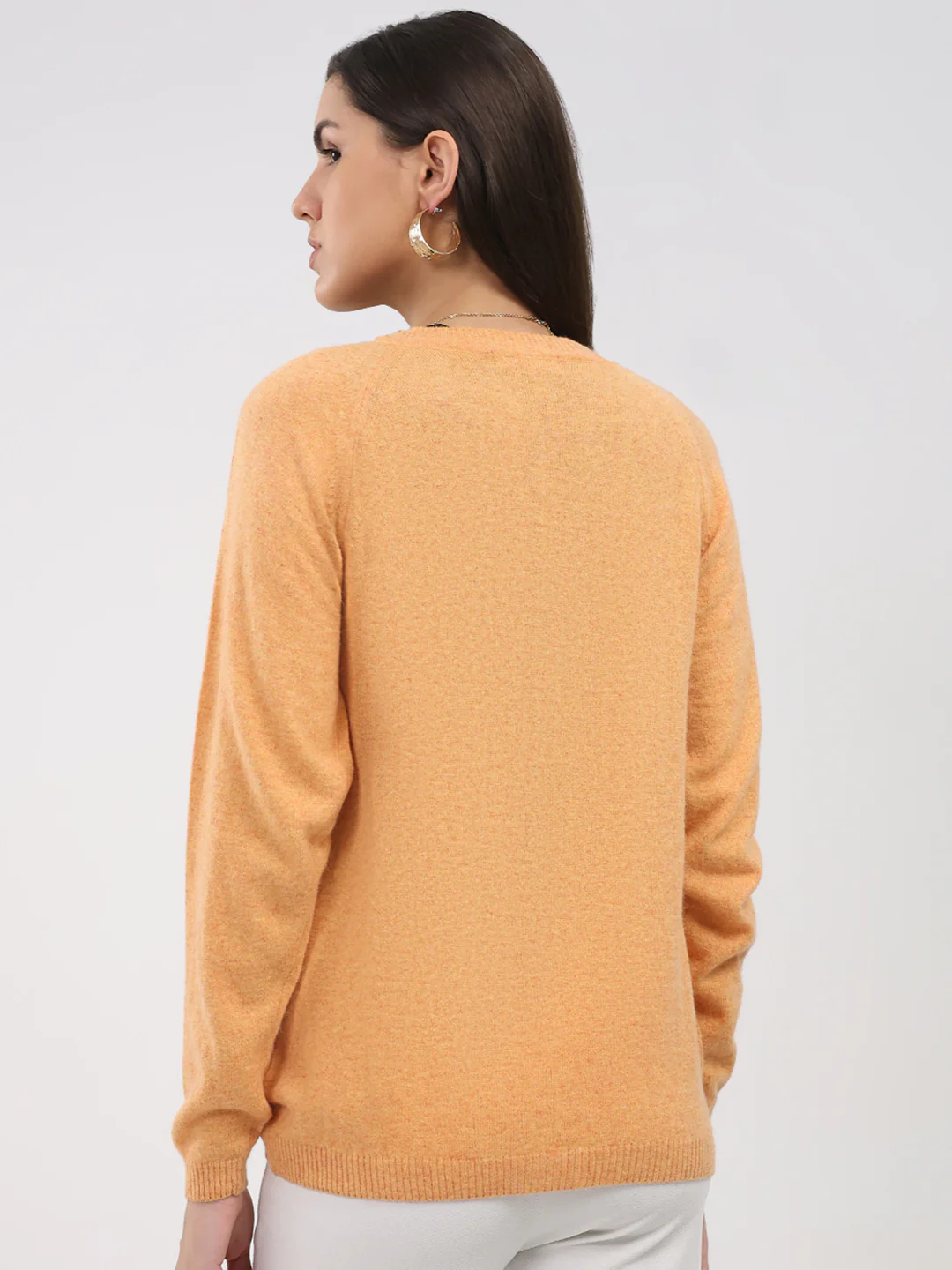 Women Peach Self Design V Neck Full Sleeve Cardigan - Image 5