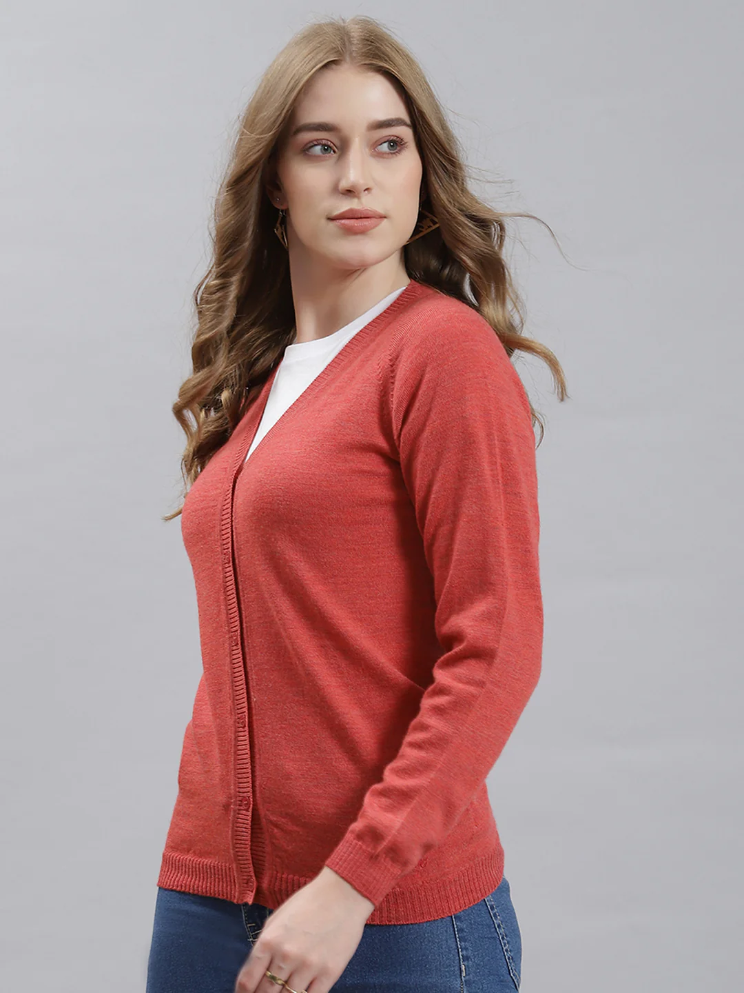 Women Peach Solid Cardigan - Image 4