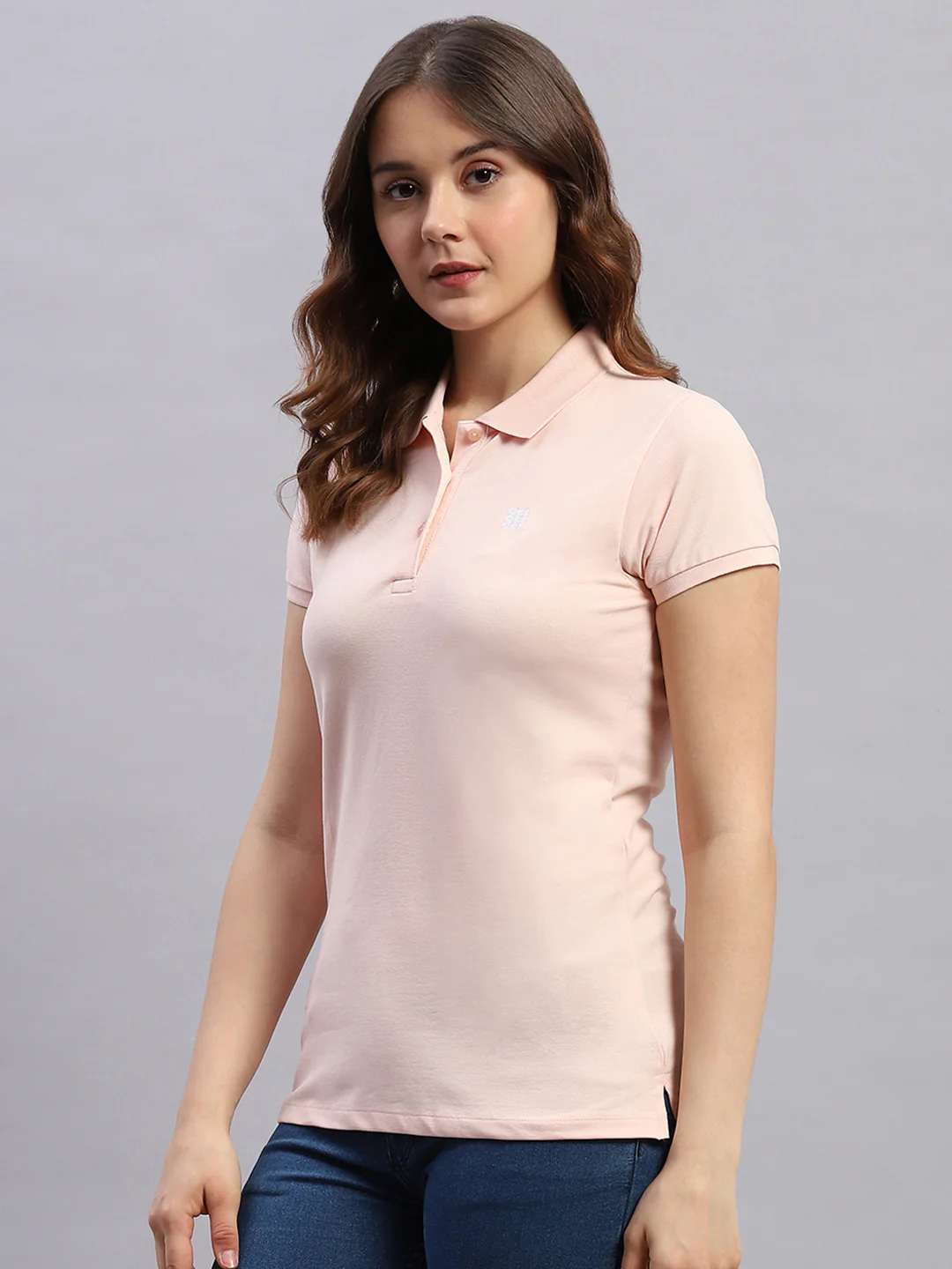 Rock.it Women Peach Solid Collar Half Sleeve T-Shirt - Image 3