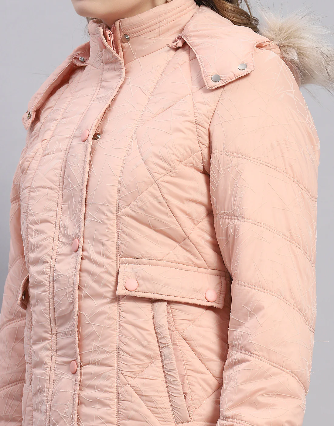 Women Peach Solid Hooded Full Sleeve Jacket - Image 8