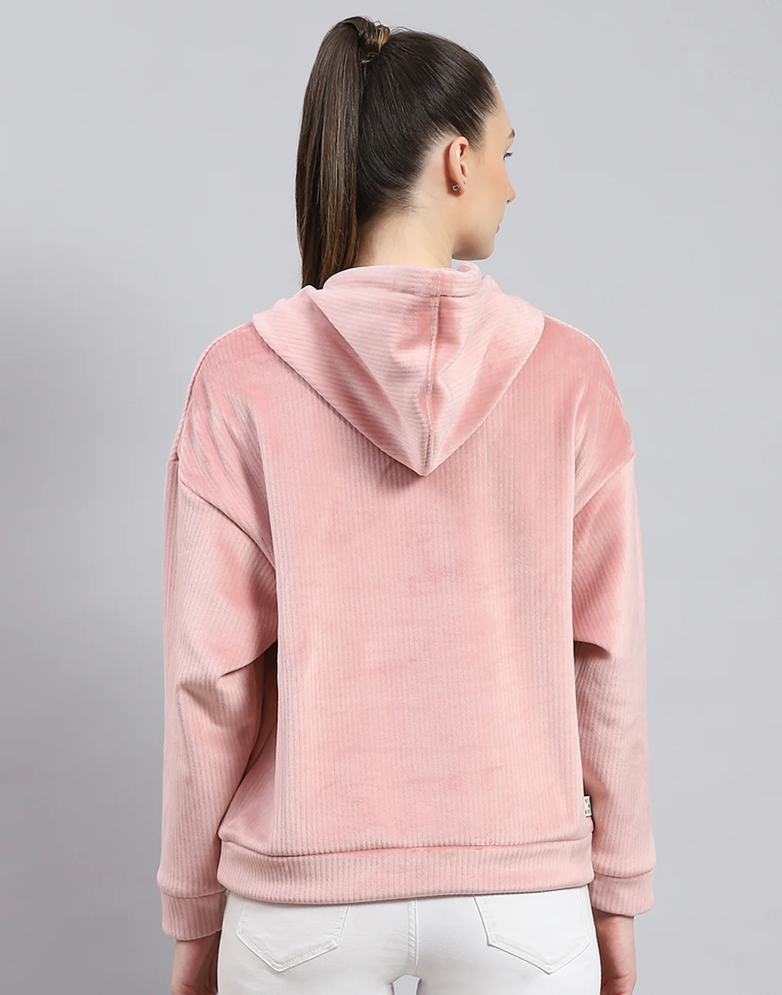 Rock.it Women Peach Solid Hooded Full Sleeve Sweatshirt - Image 6