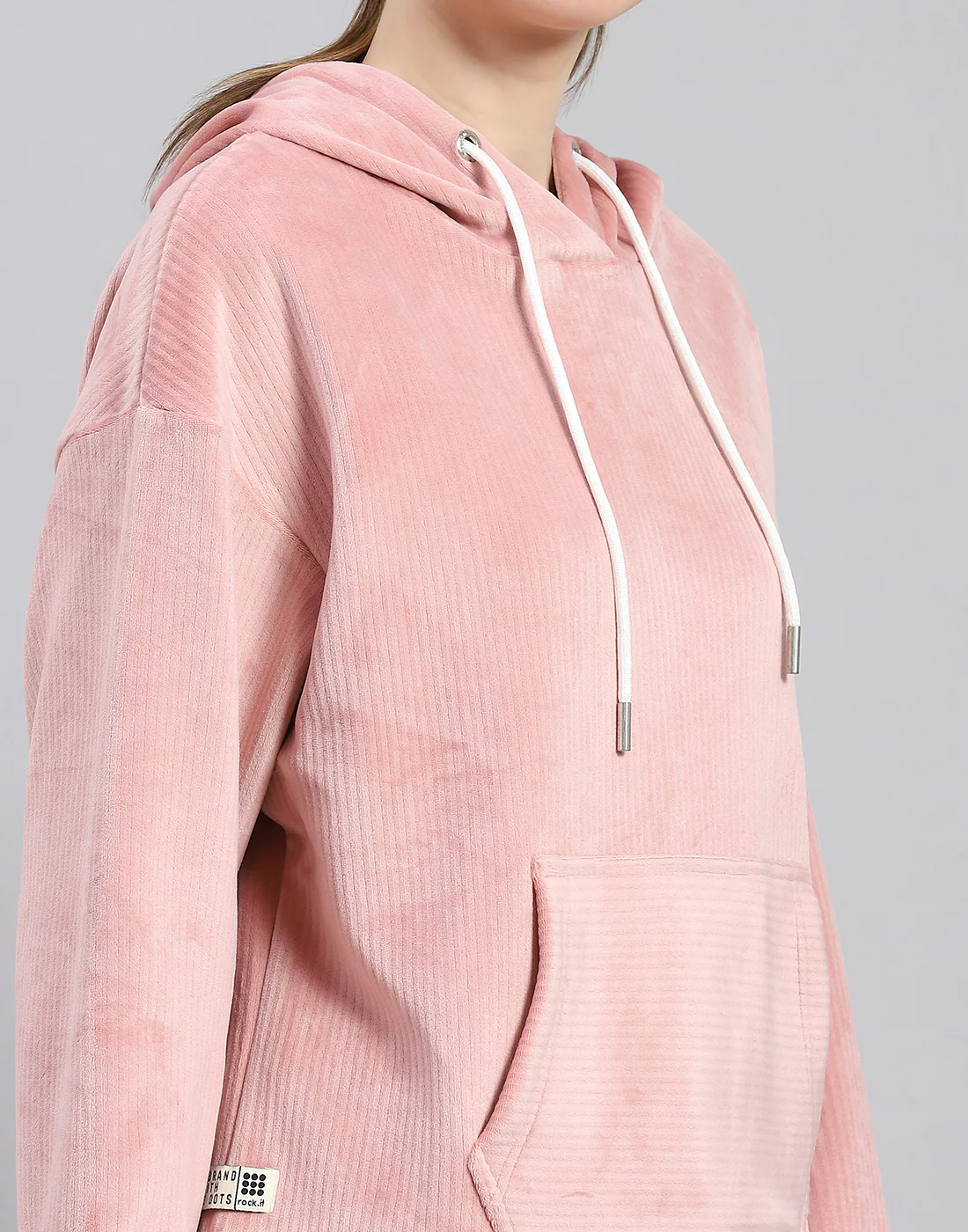 Rock.it Women Peach Solid Hooded Full Sleeve Sweatshirt - Image 7