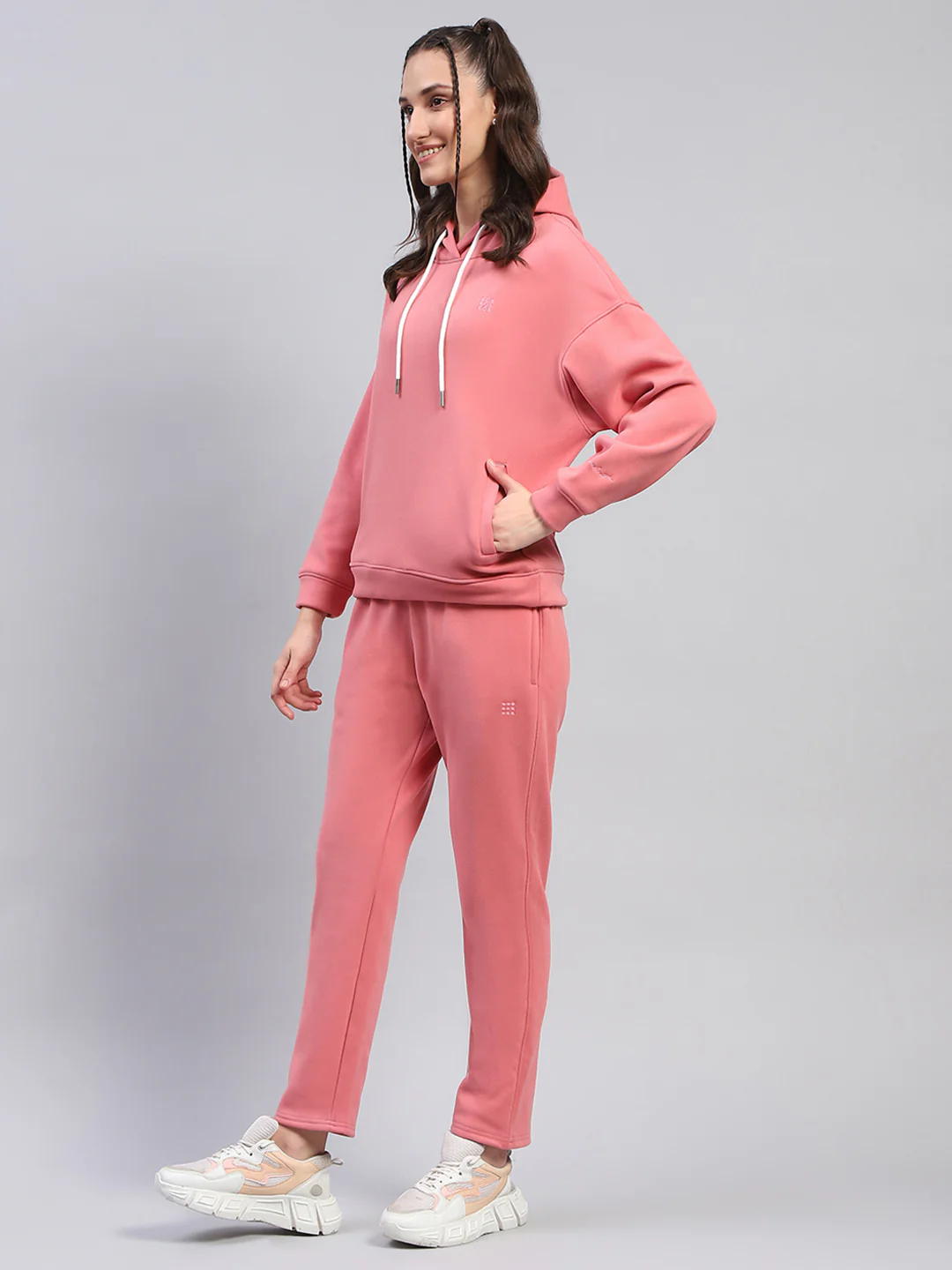Rock.it Women Peach Solid Hooded Full Sleeve Tracksuit - Image 3