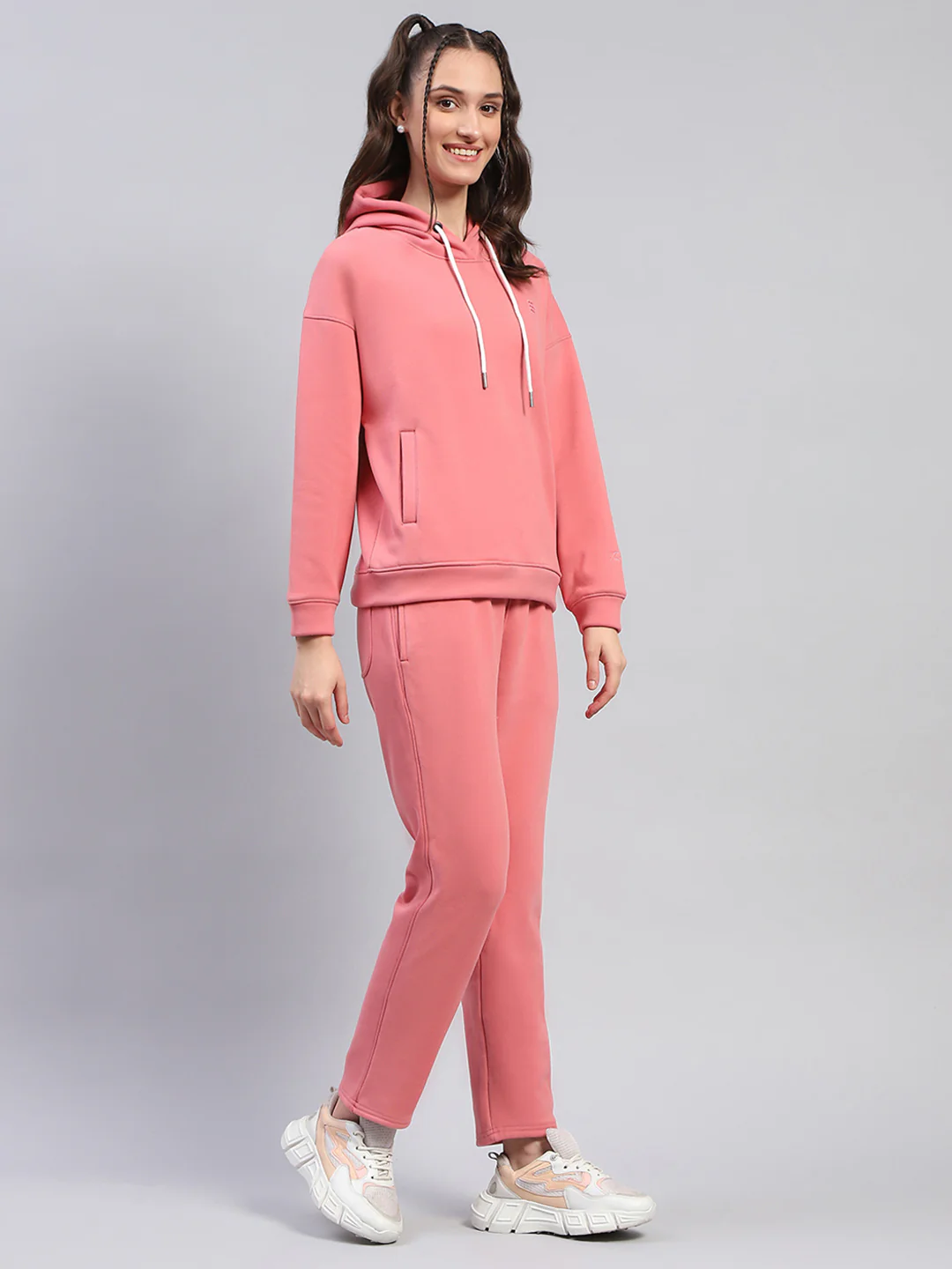 Rock.it Women Peach Solid Hooded Full Sleeve Tracksuit - Image 4