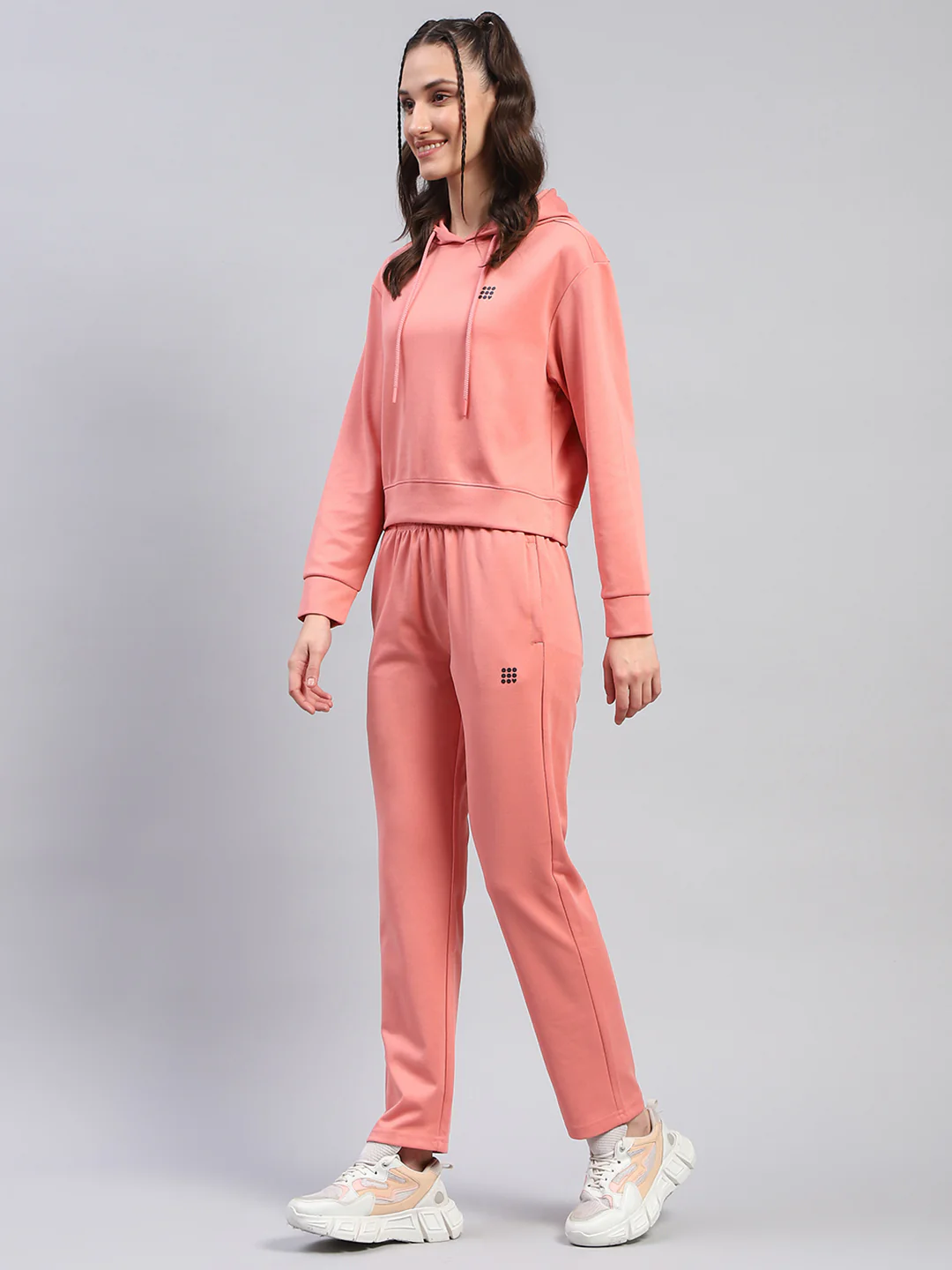 Rock.it Women Peach Solid Hooded Full Sleeve Tracksuit - Image 3
