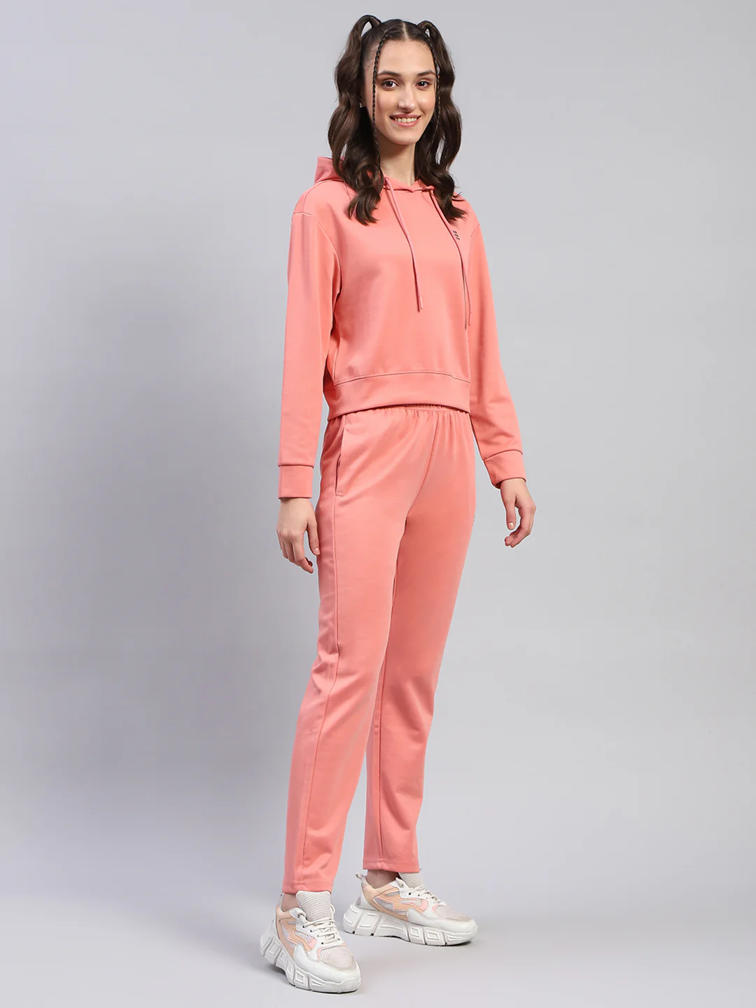 Rock.it Women Peach Solid Hooded Full Sleeve Tracksuit - Image 4