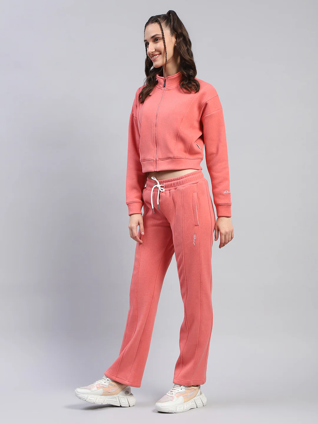 Rock.it Women Peach Solid Mock Neck Full Sleeve Cords Set - Image 3
