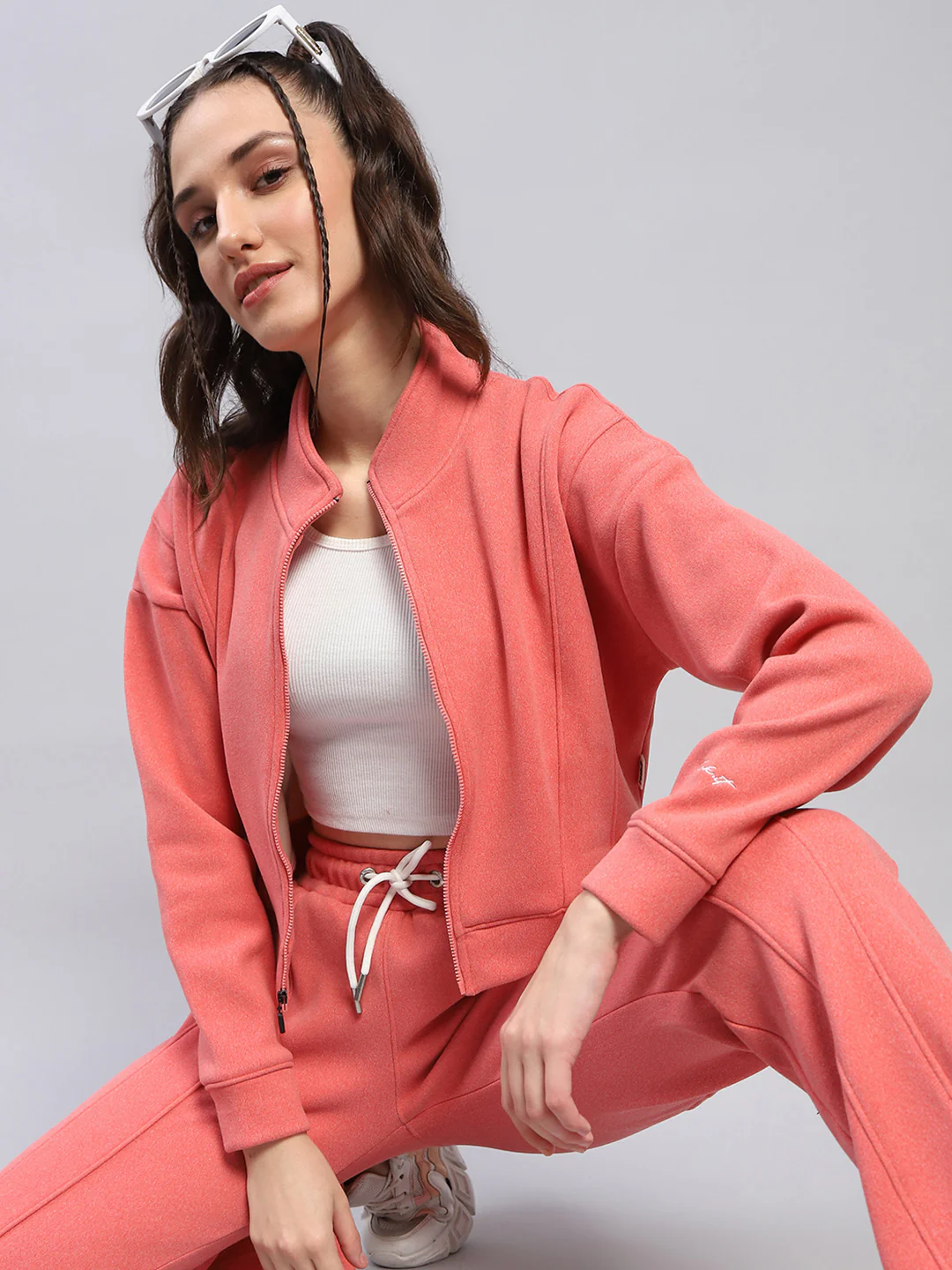 Rock.it Women Peach Solid Mock Neck Full Sleeve Cords Set - Image 6