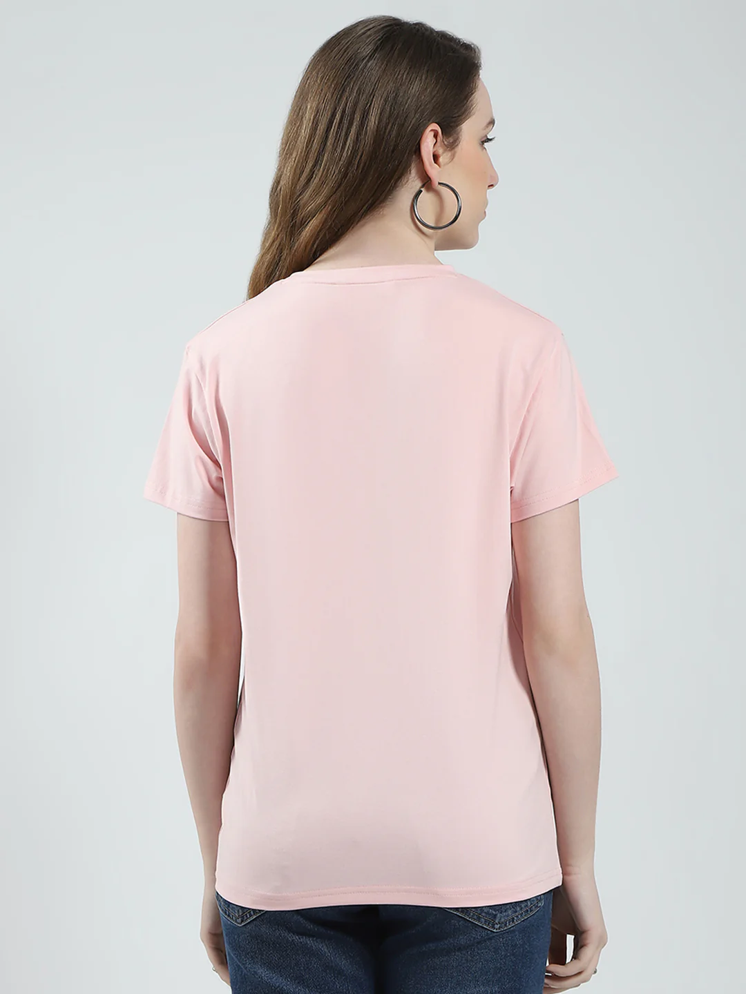 Women Peach Solid Round Neck Half Sleeve Top - Image 5