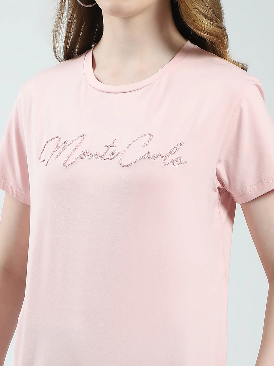 Women Peach Solid Round Neck Half Sleeve Top - Image 7