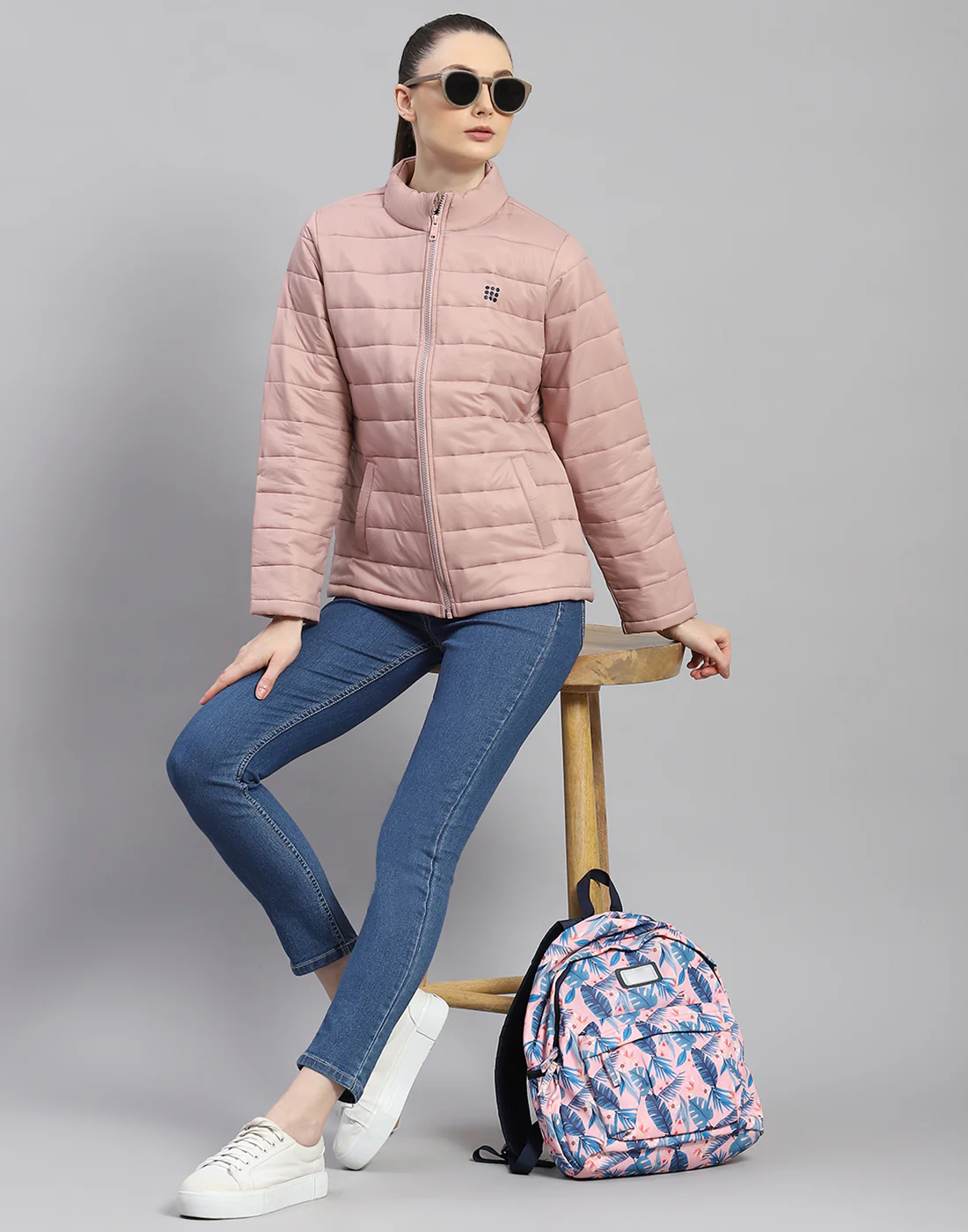 Rock.it Women Peach Solid Stand Collar Full Sleeve Jacket - Image 2