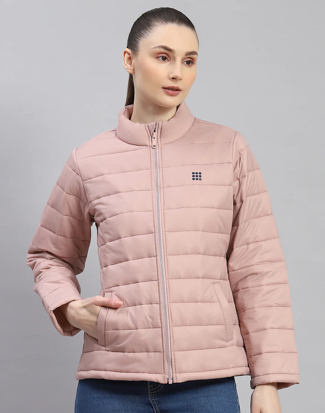 Rock.it Women Peach Solid Stand Collar Full Sleeve Jacket - Image 3