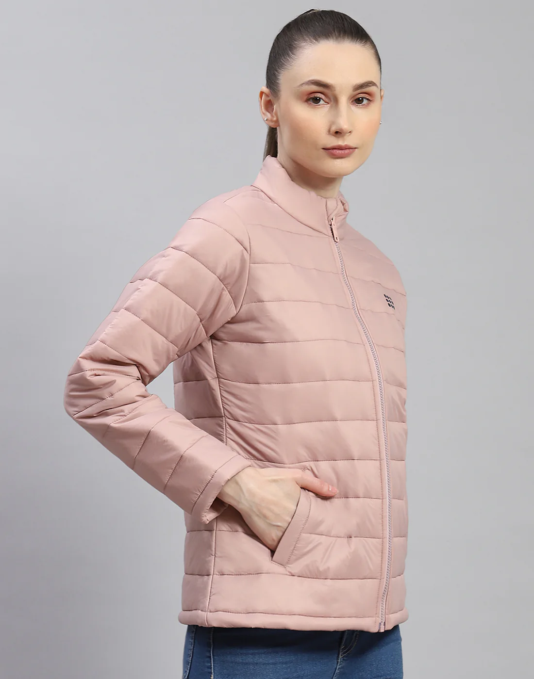 Rock.it Women Peach Solid Stand Collar Full Sleeve Jacket - Image 5