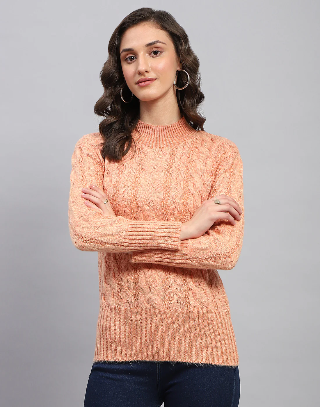Women Peach Solid Turtle Neck Full Sleeve Winter Top - Image 2