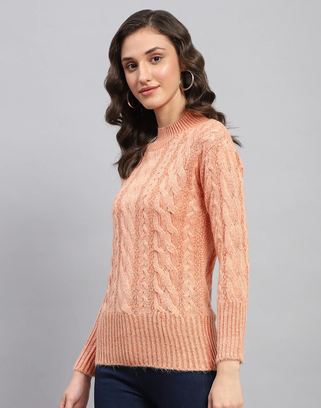 Women Peach Solid Turtle Neck Full Sleeve Winter Top - Image 3