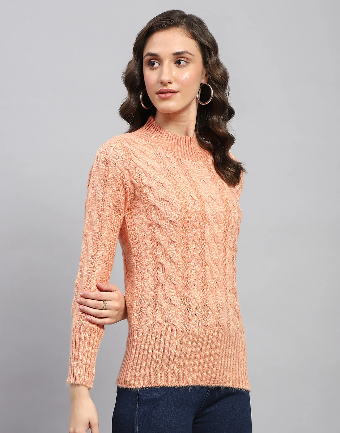 Women Peach Solid Turtle Neck Full Sleeve Winter Top - Image 4