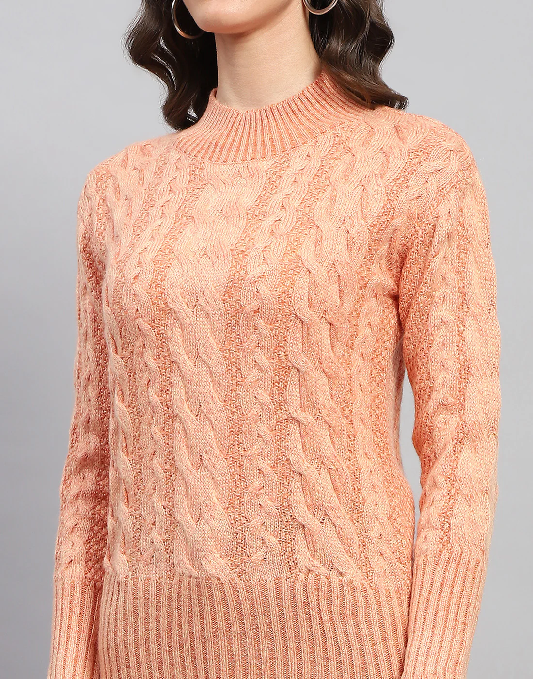 Women Peach Solid Turtle Neck Full Sleeve Winter Top - Image 6