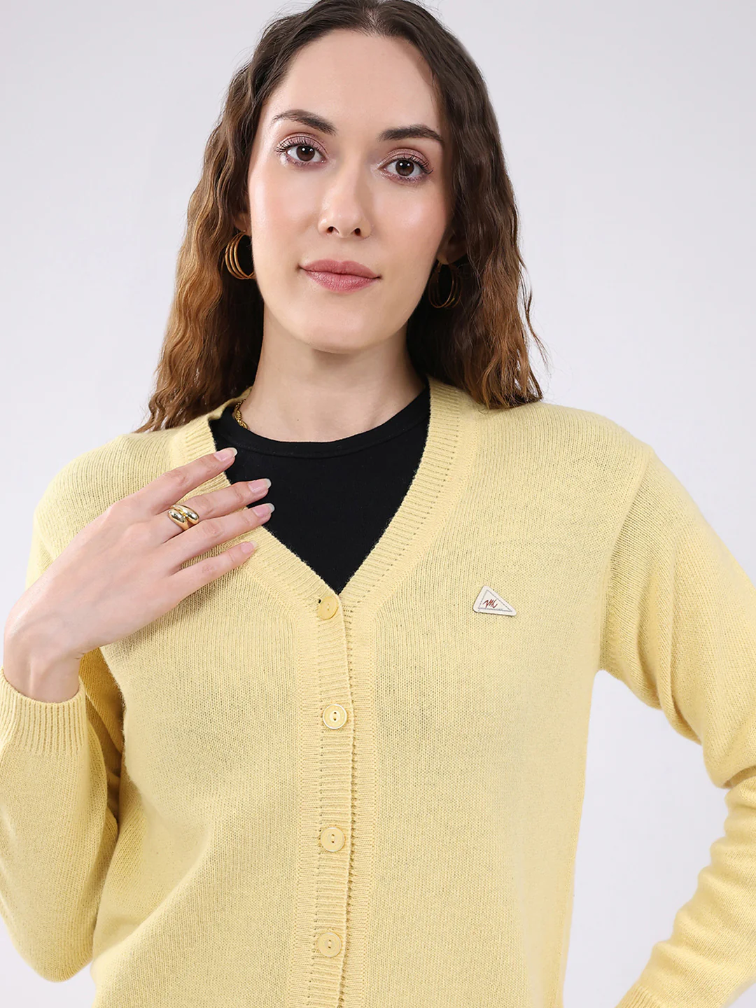 Women Peach Solid V Neck Full Sleeve Cardigan - Image 6