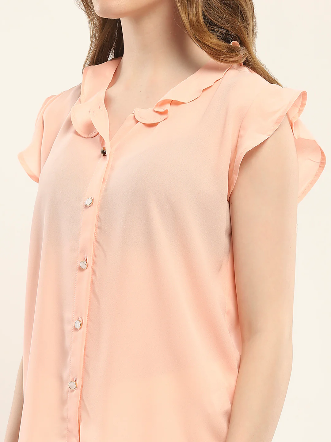 Women Peach Solid V Neck Sleeveless Winte Top - Image 6