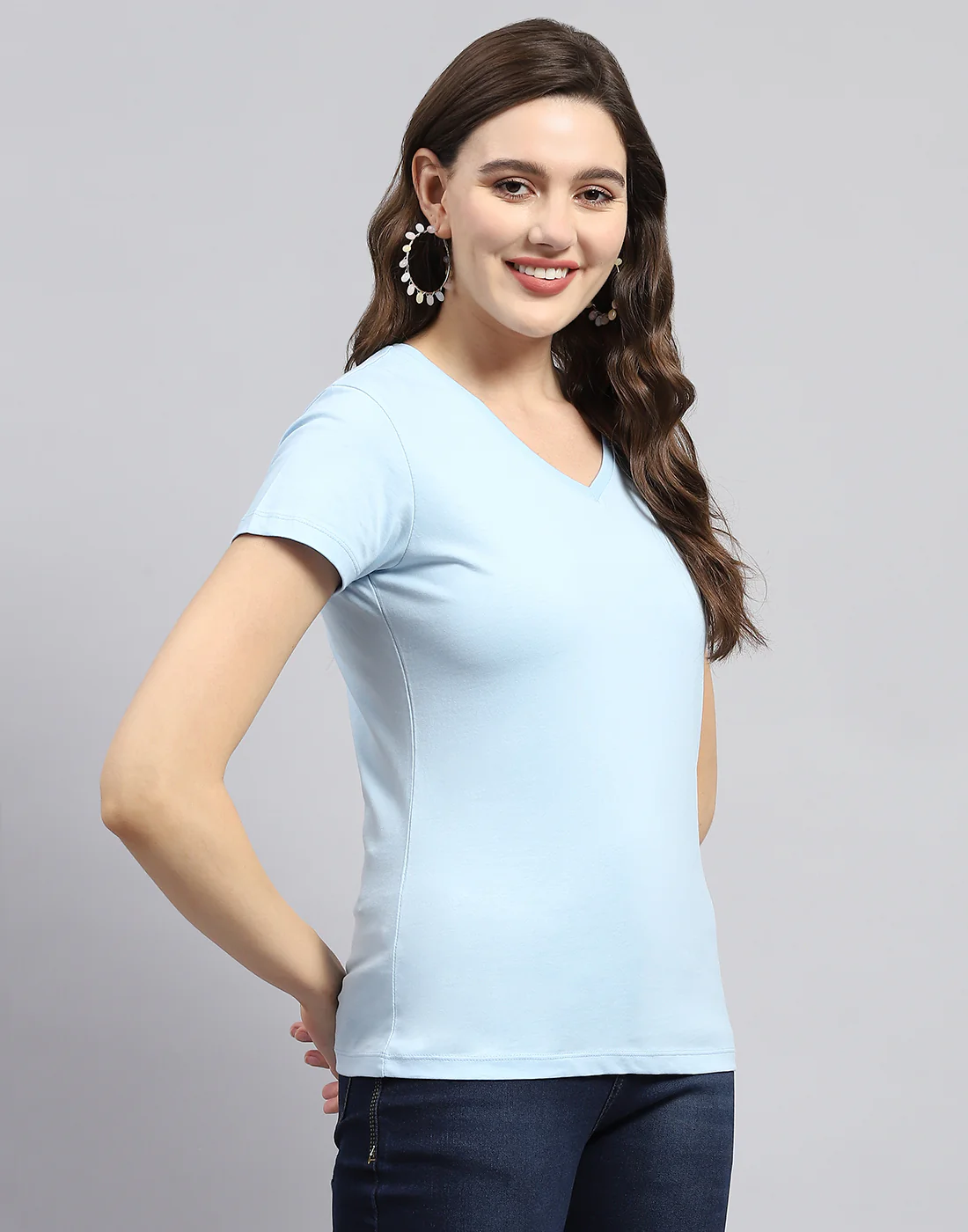 Women Pink & Blue Solid V Neck Half Sleeve Top (Pack of 2) - Image 6