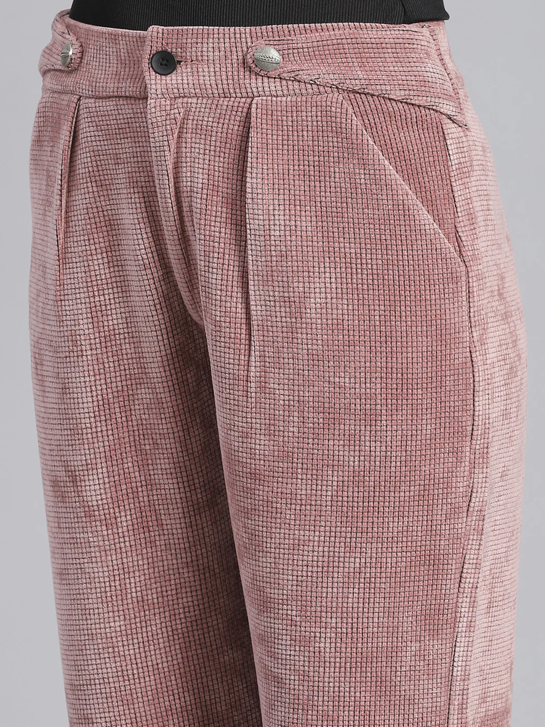 Women Pink Check Regular Fit Winter Lowers - Image 6
