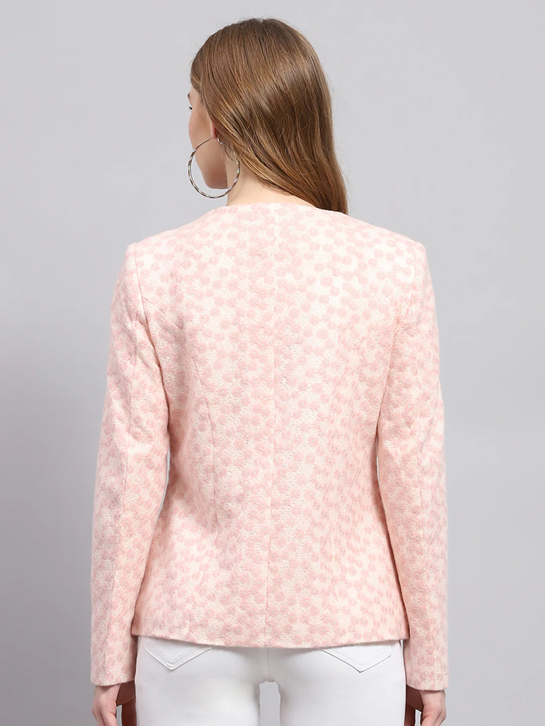 Women Pink Embroidered Round Neck Full Sleeve Coat - Image 5