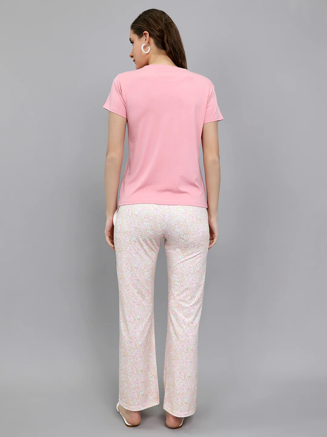 Women Pink Embroidered Round Neck Half Sleeve Lower Set - Image 4