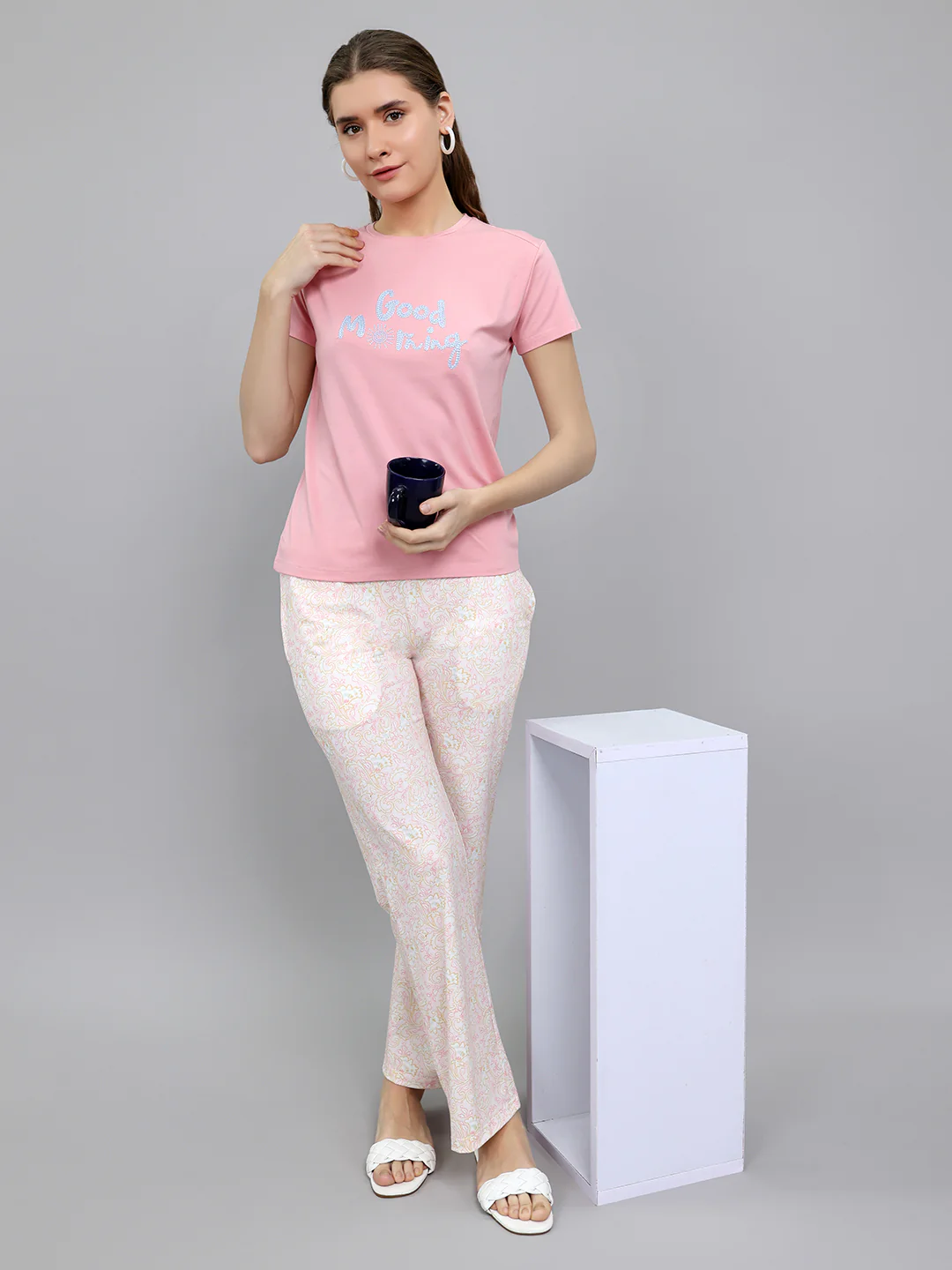 Women Pink Embroidered Round Neck Half Sleeve Lower Set - Image 6