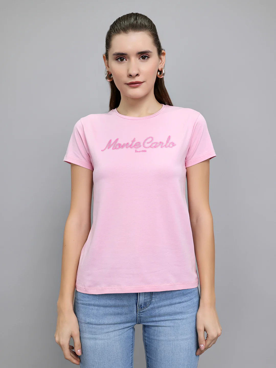 Women Pink Embroidered Round Neck Half Sleeve Top