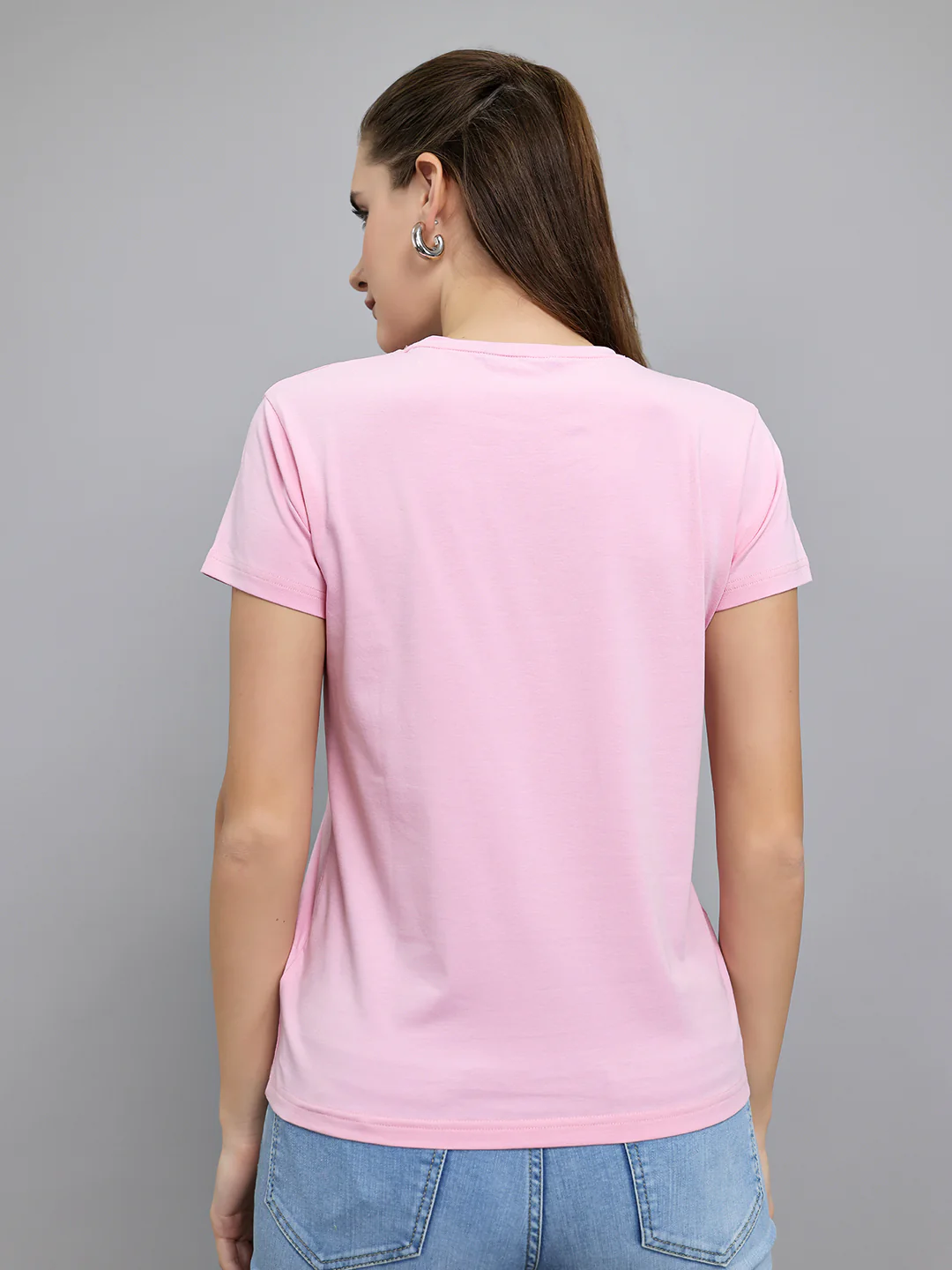 Women Pink Embroidered Round Neck Half Sleeve Top - Image 4