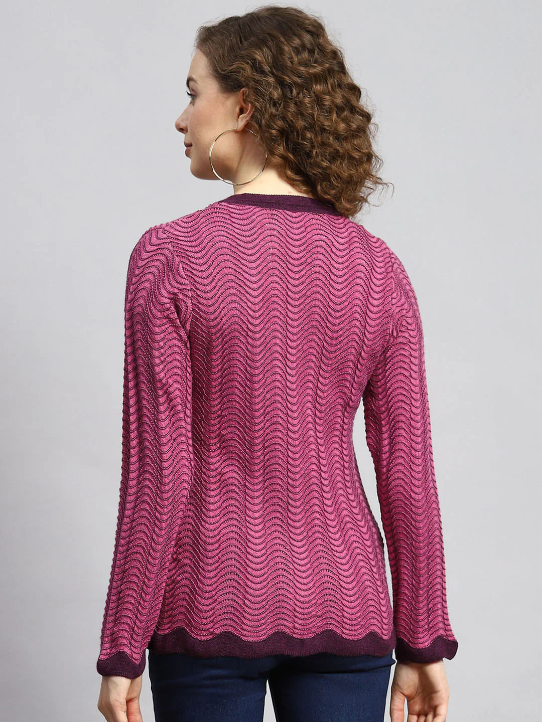 Women Pink Jaquard Cardigan - Image 5