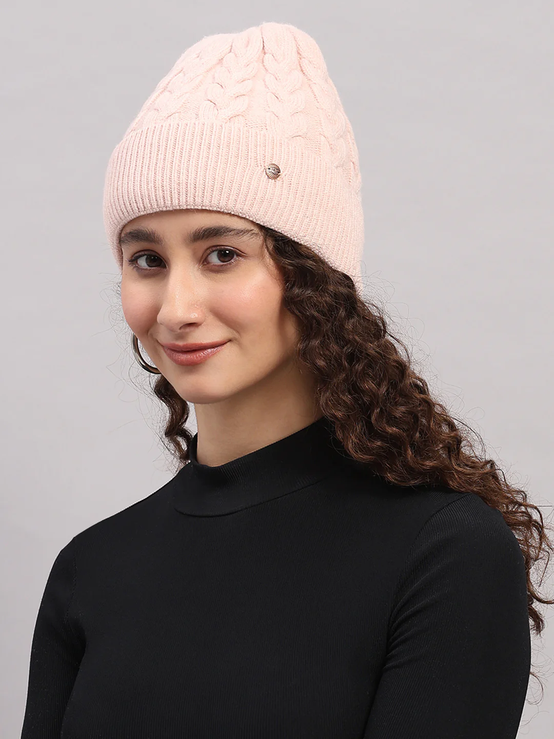 Women Pink Printed Blend Wool Cap - Image 3