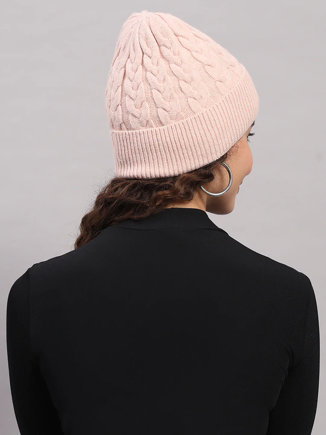 Women Pink Printed Blend Wool Cap - Image 5