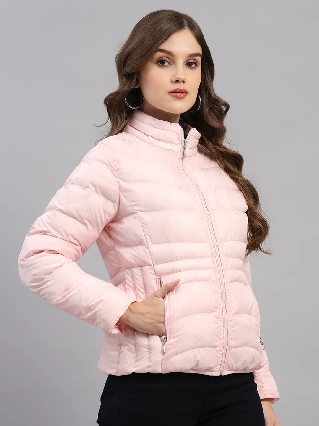 Women Pink Printed Collar Full Sleeve Jacket - Image 4