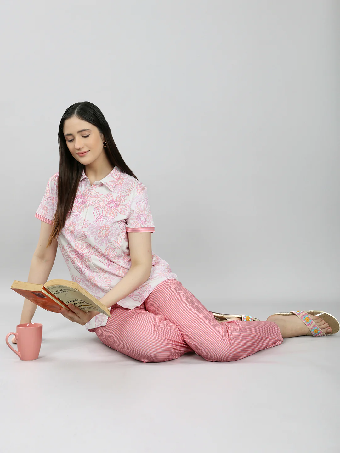 Women Pink Printed Collar Half Sleeve Combo 3 Pc Set (Top, Shorts & Lower) - Image 6