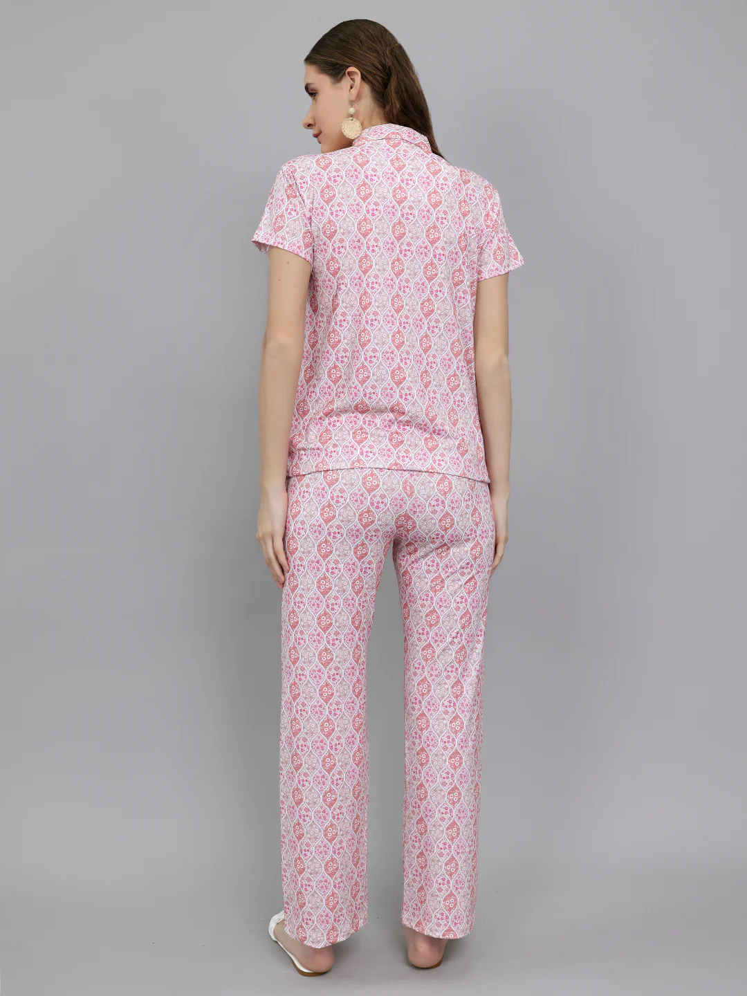 Women Pink Printed Collar Half Sleeve Lower Set - Image 4
