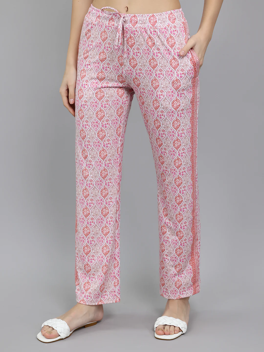 Women Pink Printed Collar Half Sleeve Lower Set - Image 7