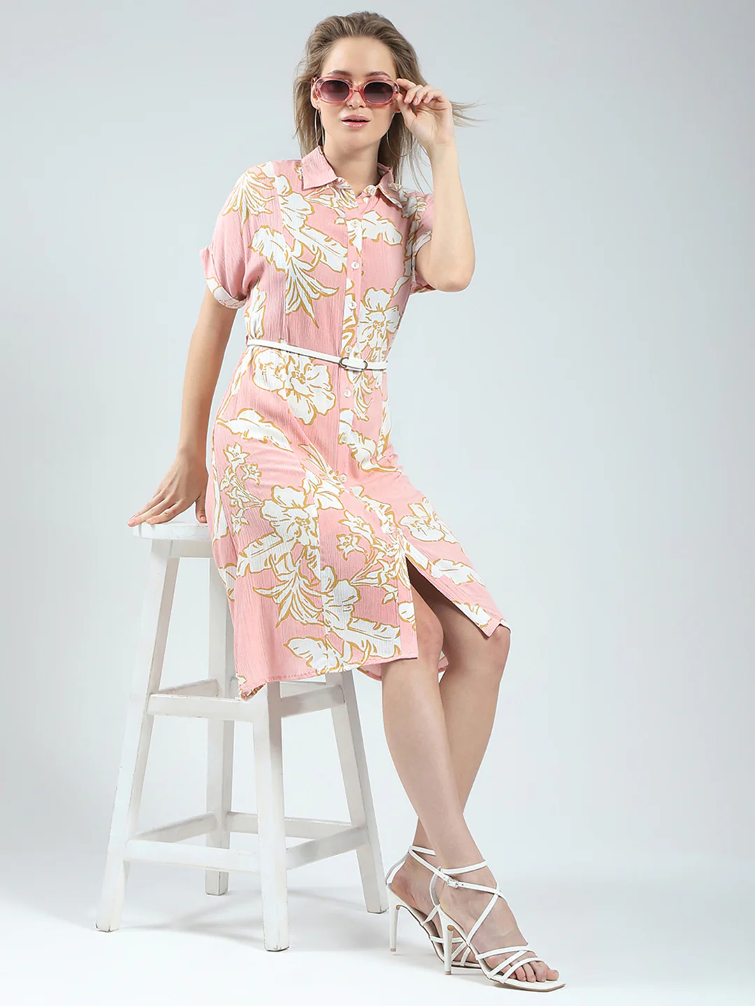 Women Pink Printed Collar Half Sleeve Tunic - Image 2