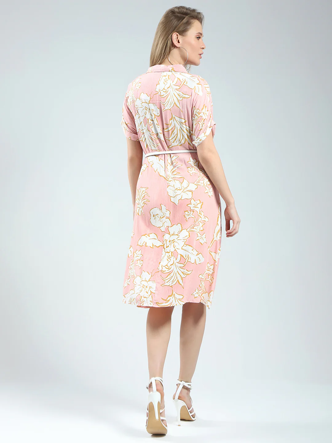Women Pink Printed Collar Half Sleeve Tunic - Image 5