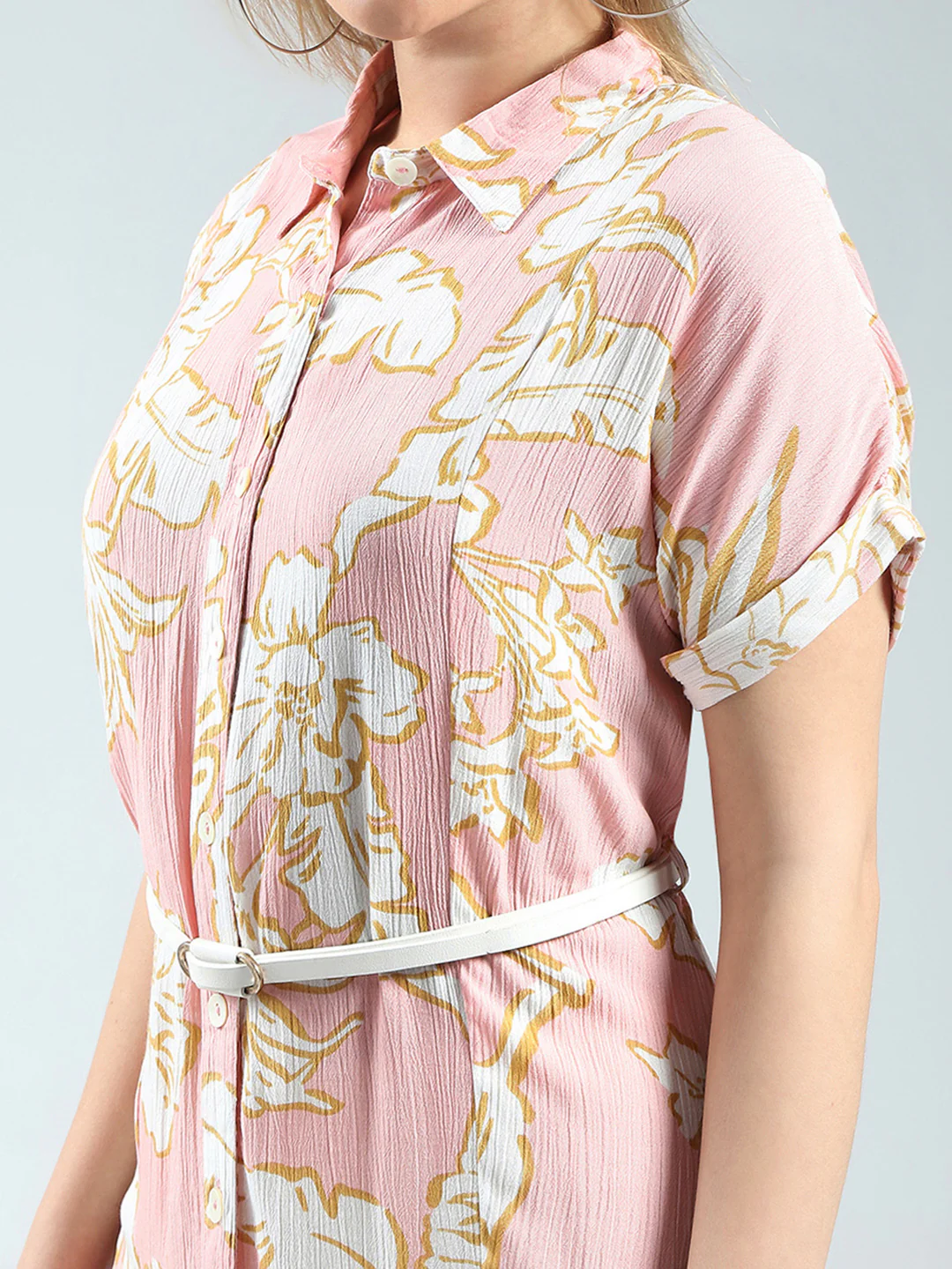 Women Pink Printed Collar Half Sleeve Tunic - Image 6