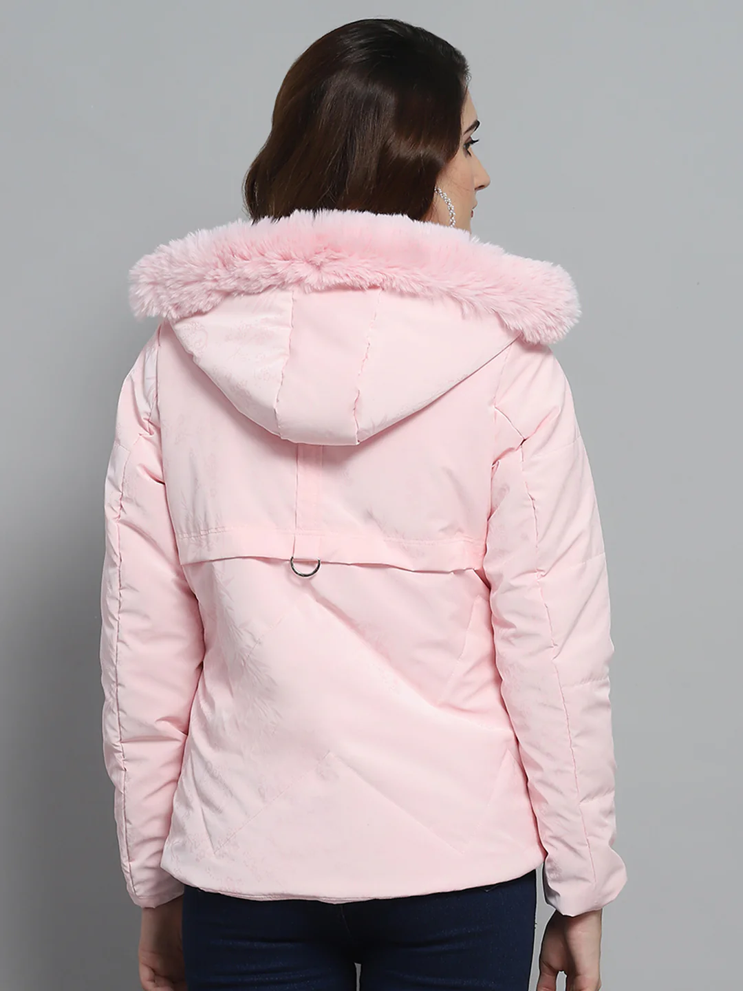 Women Pink Printed Detachable Hood Full Sleeve Jacket - Image 5