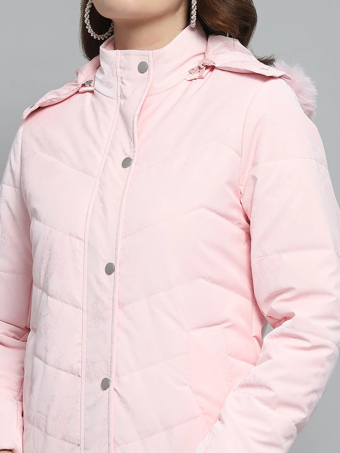 Women Pink Printed Detachable Hood Full Sleeve Jacket - Image 8