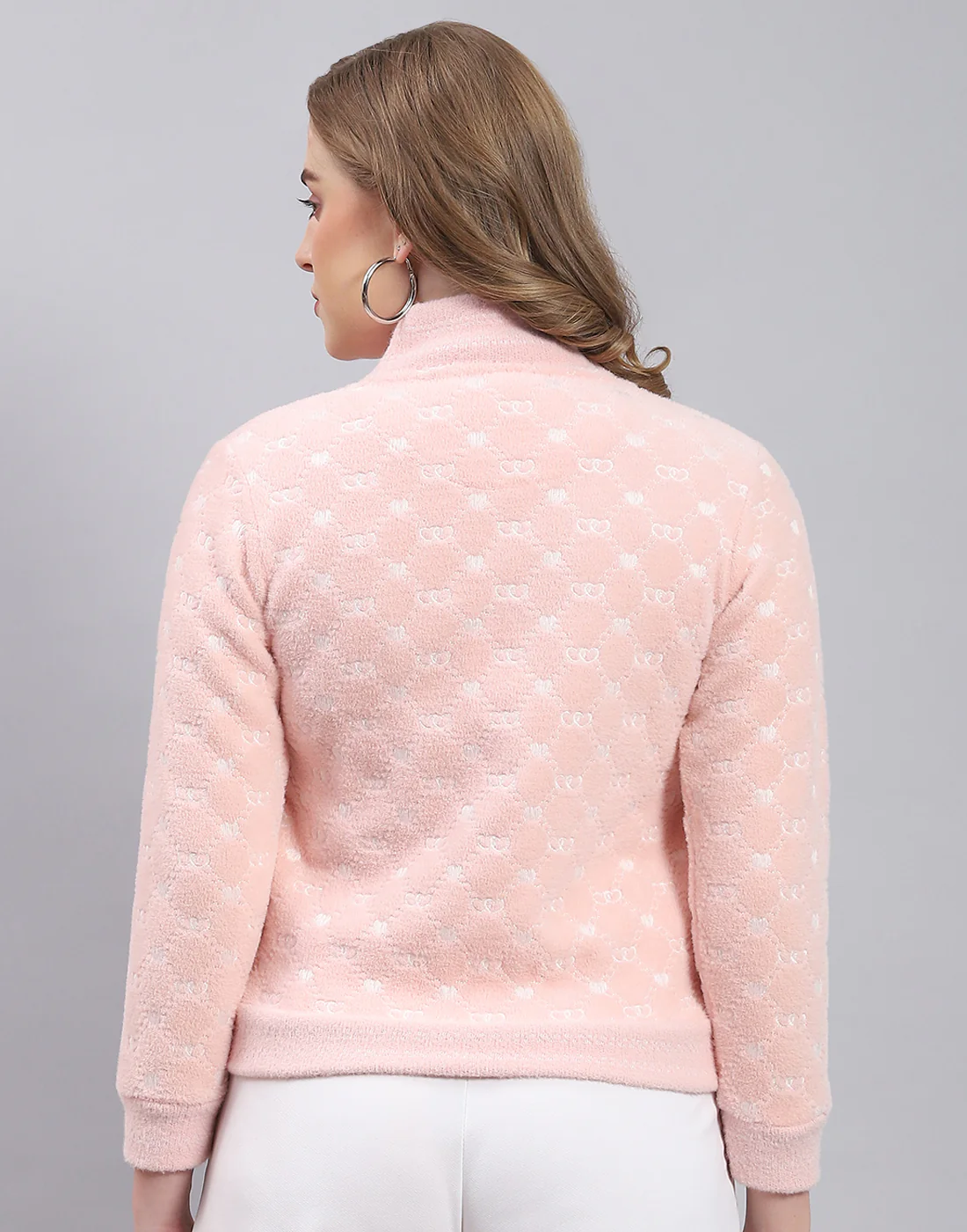 Women Pink Printed H Neck Full Sleeve Sweatshirt - Image 6