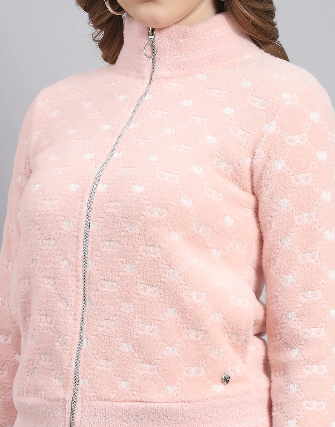 Women Pink Printed H Neck Full Sleeve Sweatshirt - Image 7