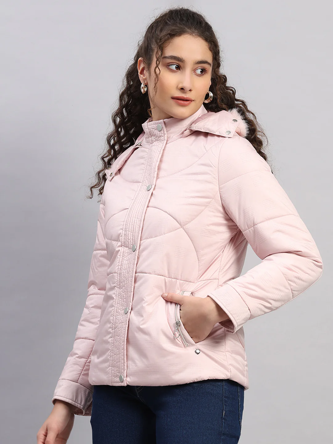 Women Pink Printed Hooded Full Sleeve Jacket - Image 3